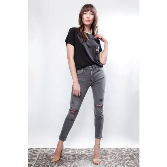 Agolde Sophie High Rise Distressed Crop Jeans in Washed Black Grey Size 30 - Picture 10 of 10